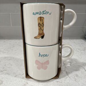 Set 2 WESTERN BOOT “Ambition” & BUTTERFLY “Hope 20oz Stoneware Mugs Dolly Parton